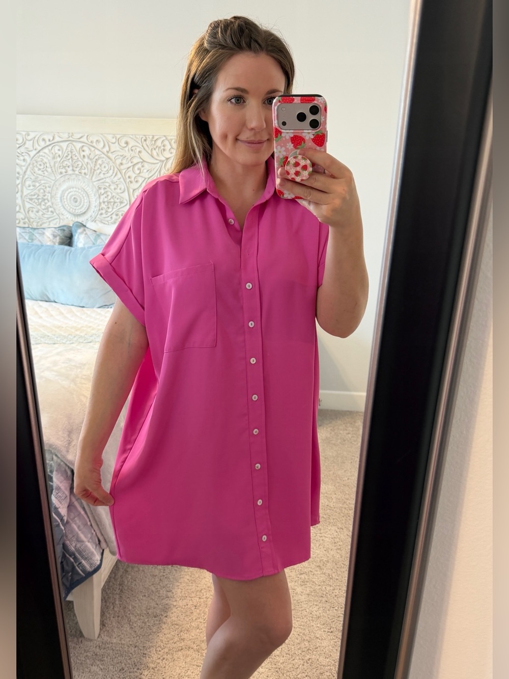 Entro Hot Pink Button-Front Shirt Dress